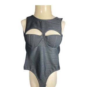 💰 5 FOR $40 /MISSGUIDED BLACK RIBBED CUT OUT BODY SUIT (SZ 4) (EUC)